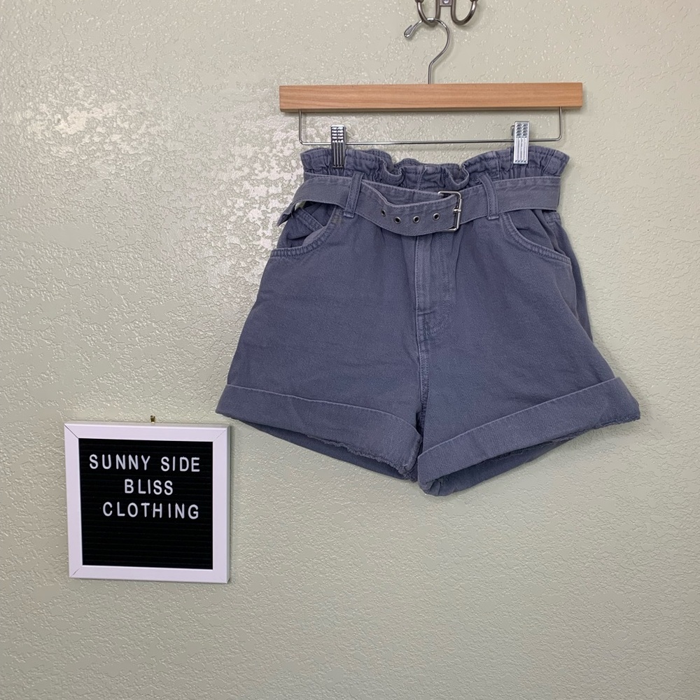 Forever 21 Blue High Waist Paperbag Belted Shorts Women’s Size Extra Small
